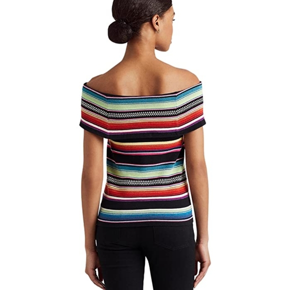 Lauren Ralph Lauren Striped Off-Shoulder Sweater Top Only Black Multicolor - Picture 7 of 14